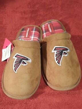 Mens NFL Atlanta Falcons Licensed Brown Suede Slip-On Slippers